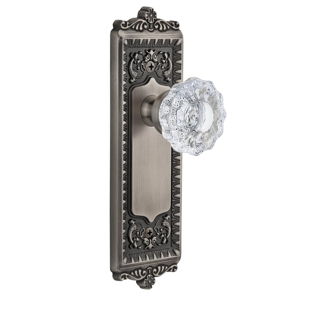 Grandeur by Nostalgic Warehouse WINVER Privacy Knob - Windsor Plate with Versailles Crystal Knob in Antique Pewter